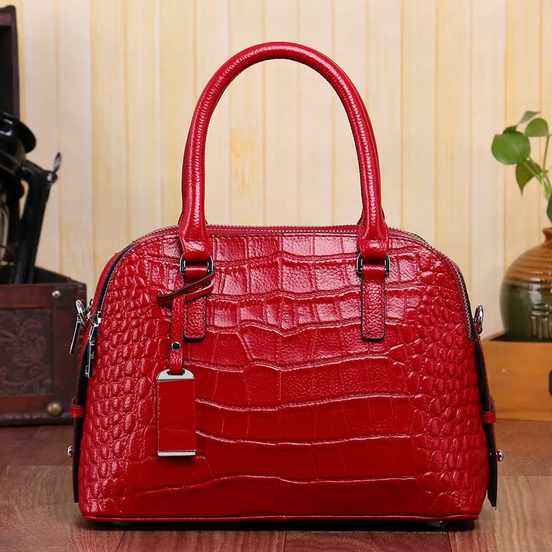

ZKW 2019 Lastest Korean Fashion Leather Handbag Crocodile Head Layer Cowhide Ladies Handbag Shoulder Bag cross