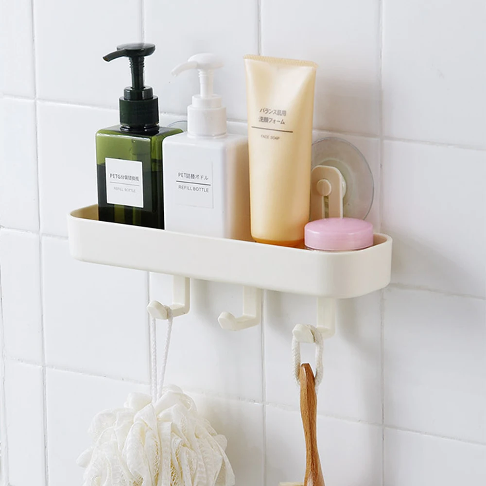 Plastic bathroom shelf Wall mounted Toilet free punching with hook shelf storage rack kitchen