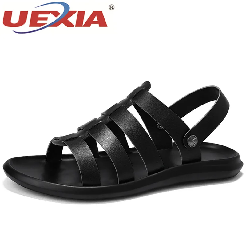 

UEXIA 2018 Summer New Hollow Out Leather Fashion Male Sandals Casual Sewing Water Beach Sandalias Handmade Men Shoes
