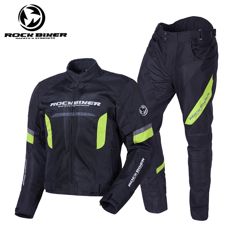 

ROCKBIKER Summer Reflective Motocross Jackets Breathable Motorcycle Jacket Men Motorbike Pants Knee Protector Pads Racing Suit