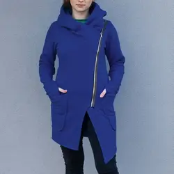 Мода осень зима пальто для женщин Повседневное Длинные молнии куртка с капюшоном толстовки Толстовка винтажная одежда пальто для будущих