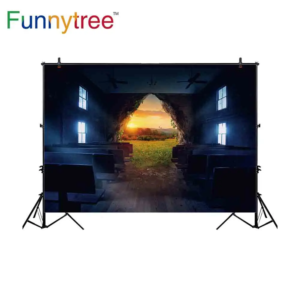 Фотофон Funnytree для фотостудии разрушенная церковь Сумерки Природа Пейзаж Цветы