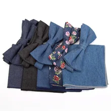 Мужские галстуки, джинсовый галстук-бабочка, носовой платок, набор, однотонный, модный, хлопок, цветы, свадебные, деловые галстуки, платье для мужчин, галстук, карман, полотенце