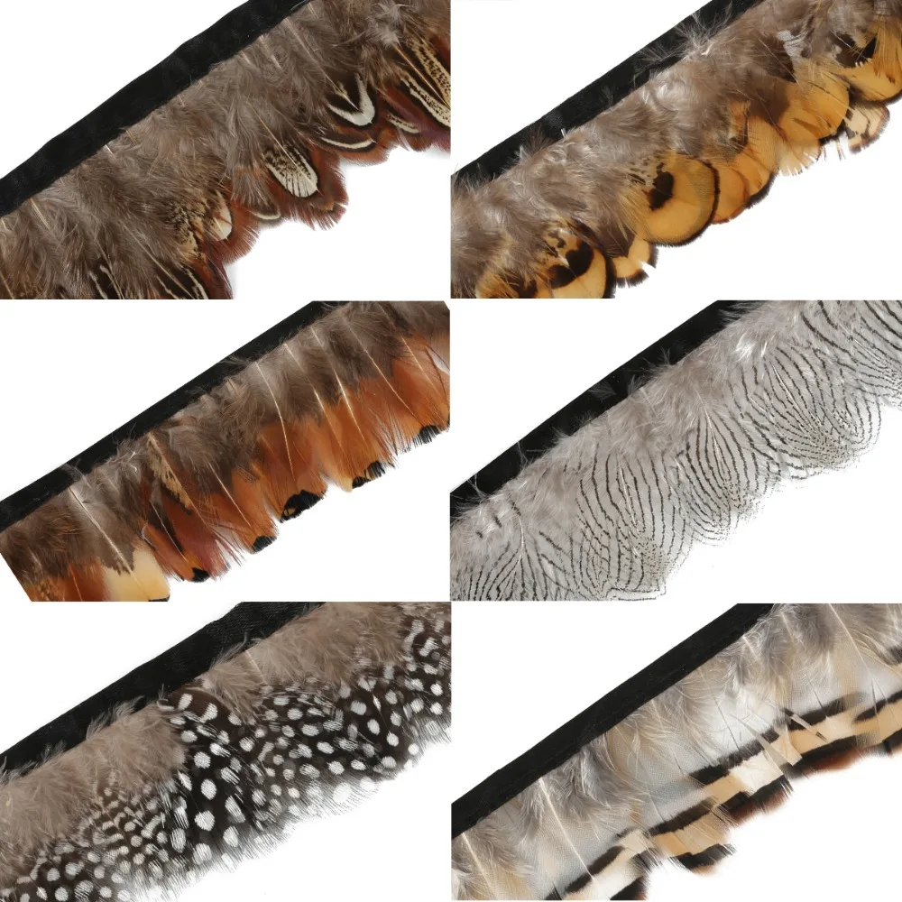 

1M Natural Feather Lace Ribbon Dyed Pheasant Guinea Fowl Feather DIY Clothing Accessories For Party Dress Decoration