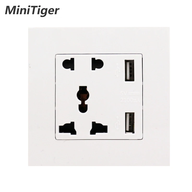 Minitiger производитель настенная розетка USB Универсальная 5 отверстий розетка с двойной USB умный дом пластиковая панель