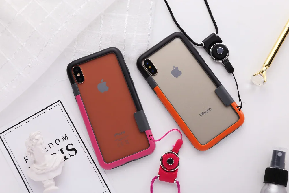 Brand New Contrast Color Soft TPU + Plastic Bicolor Dots Frame Phone Case Cover With Lanyard String |