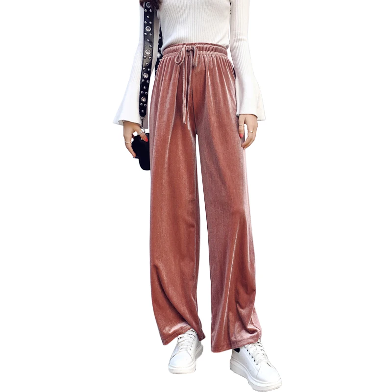 

Comfy Velvet Wide Leg Pants Women Drawstring High Waist Big Plus Size Loose Velour Trousers Famale Autumn Winter 2018 New Pant