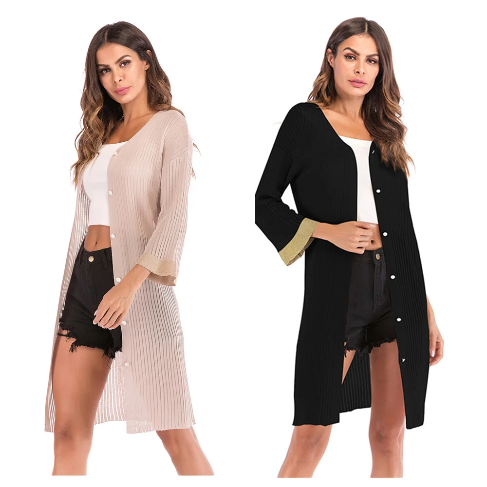 

Loose Casual Solid Color Knitted Coat Thin Long Sleeve Cardigan Sweater Conditioning Cape Sun Protection Open Stitch Jacket