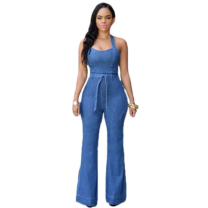 wide leg denim romper
