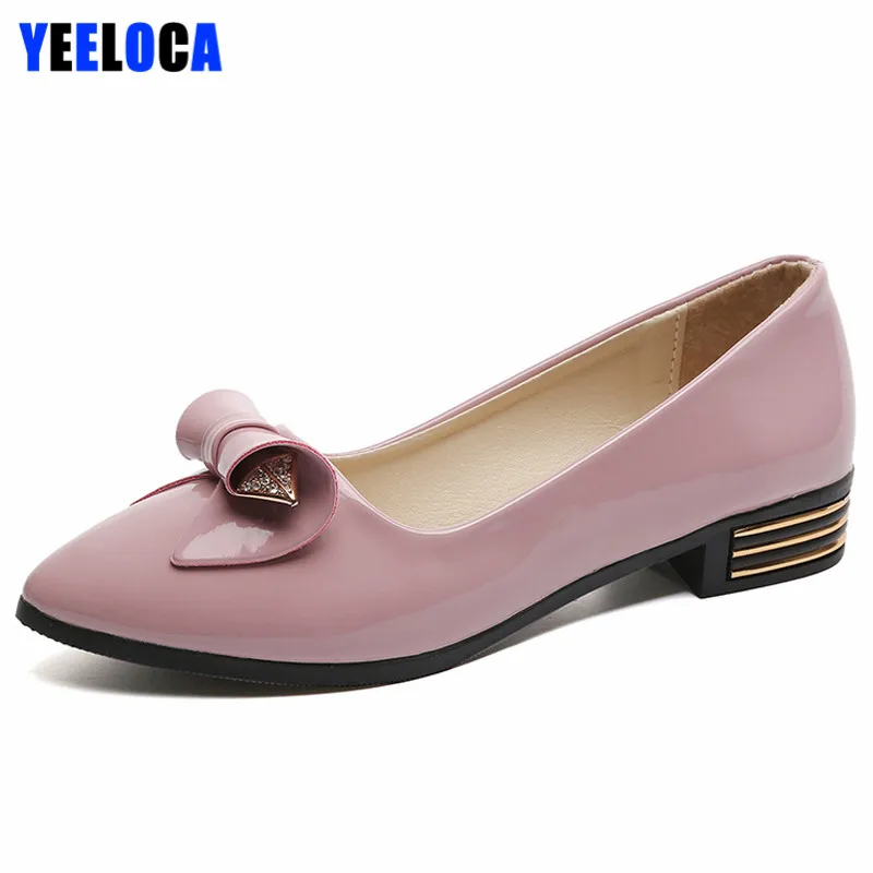

YEELOCA Pumps Women Spring Autnmn Pointed Toe Low Hoof Heels Butterfly knot Mary Janes Slip On Casual Black Shoes Woman