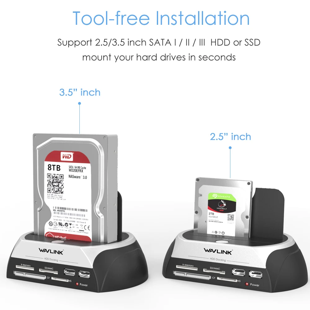 Wavlink SATA HDD Docking Station Enclosure with Multi Card Reader Slot for HDD Enclosure 2.5/3.5 inch Hard Drive Docking Station