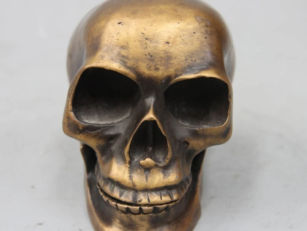 

4"China Chinese folk bronze copper Skull Skeletons head death'shead statue