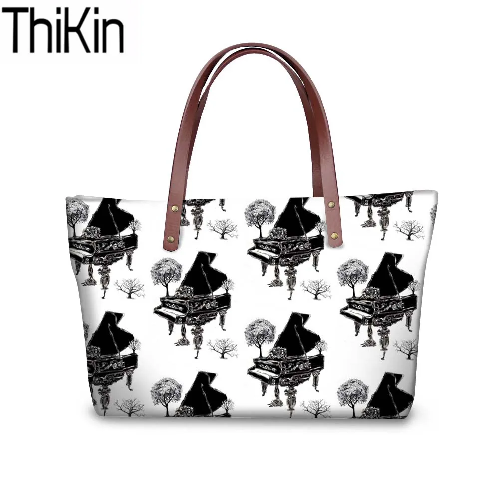 THIKIN Sac البيانو طباعة حقائب النساء حقيبة كتف حقائب السيدات الفاخرة تصميم الأعلى مقبض حقيبة ل المراهقين الفتيات كتاب أكياس