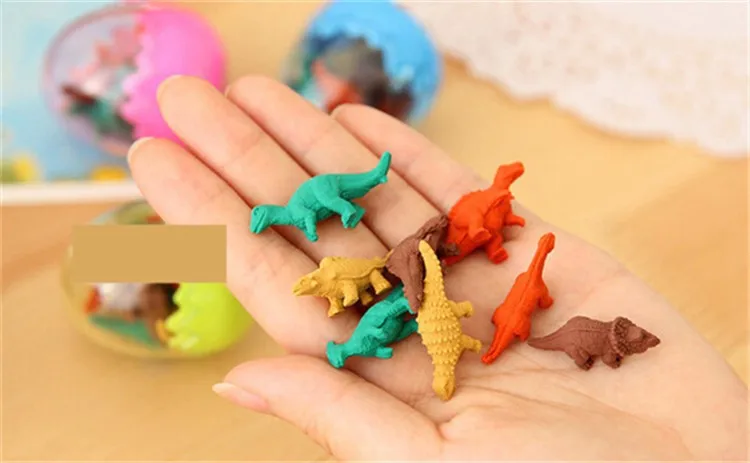 300 шт. мультфильм ластик динозавра форма ластик мода подарок канцелярские 1 компл. = 1 яйцо = 8 шт. мини динозавр форма ластик