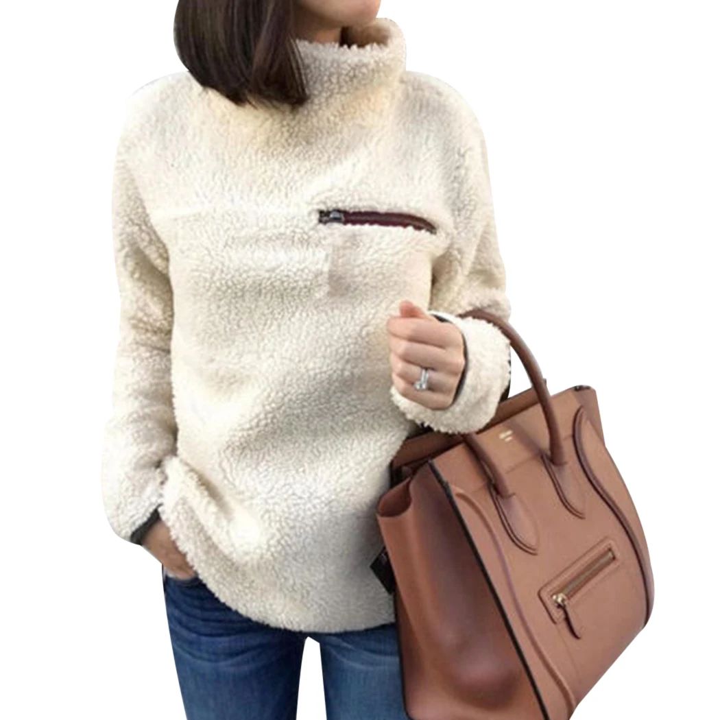 Women Fleece Warm Fluffy Sweater 2018 Autumn Winter