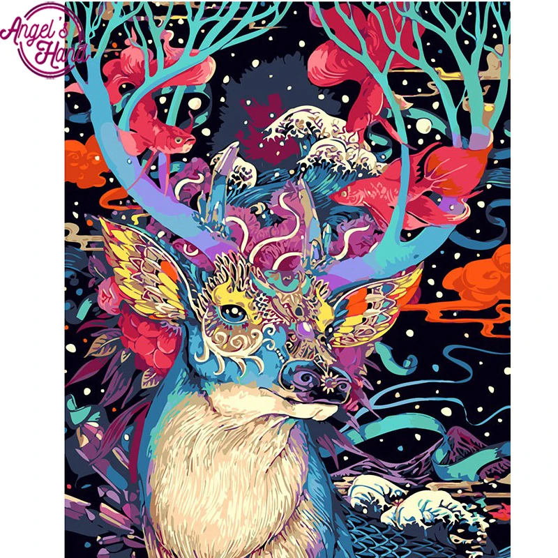 5D DIY diamond embroidery colorful Christmas deer painting Cross Stitch full square Rhinestone mosaic decoration | Дом и сад