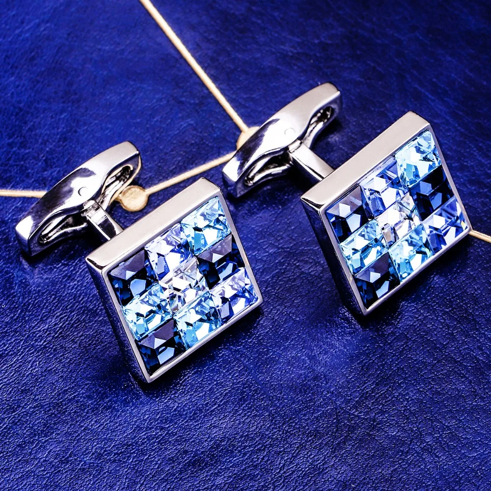 MAISHENOU High Quality shirt Cufflinks with Blue Crystal for mens Brand