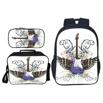 

New Style 3pcs/set Printing Guitar Kids Baby School Bags Cool Stars Children Backpacks for Boys Schoolbag Student Suit Bookbag
