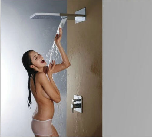 Bathroom Brass Waterfall Rain Shower Faucet Shower Head + Mixer Valve Diverter Chrome Finish