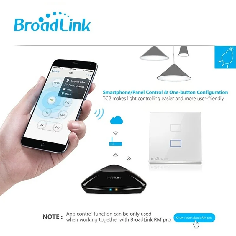 Broadlink RM Pro Universal wireless remote controller+TC2 EU 2gang Wall Switch S