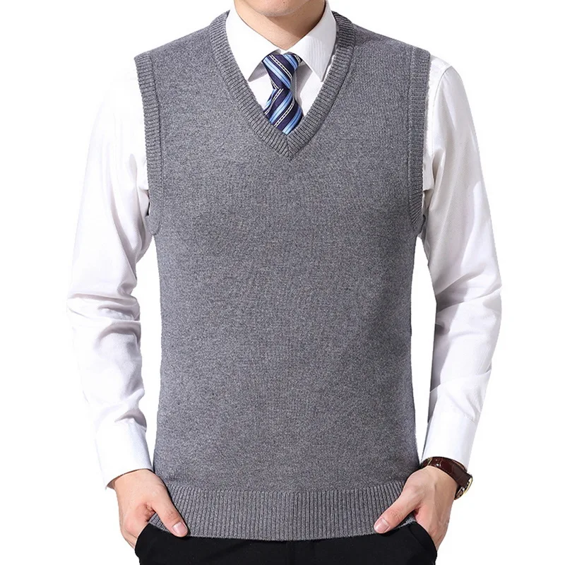 LASPERAL Новый 2019 вязаный пуловер Мужской v-образный вырез без рукавов формальный деловой Pull Homme Повседневный Однотонный свитер мужские тонкие