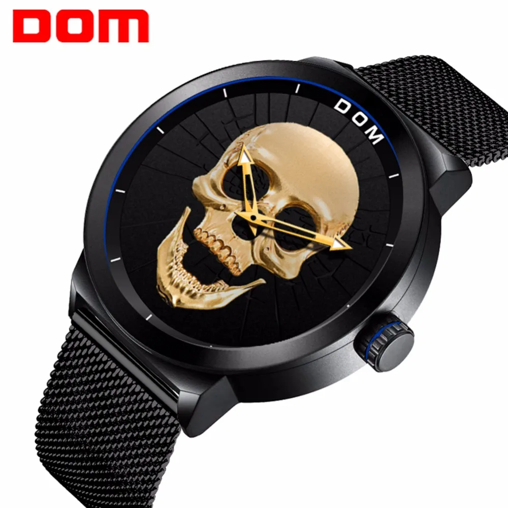 

Watch Men DOM Brand Quartz Watches Cool Bone waterproof Creative Black Skull Style Fashion boy student male school Clock M-1231