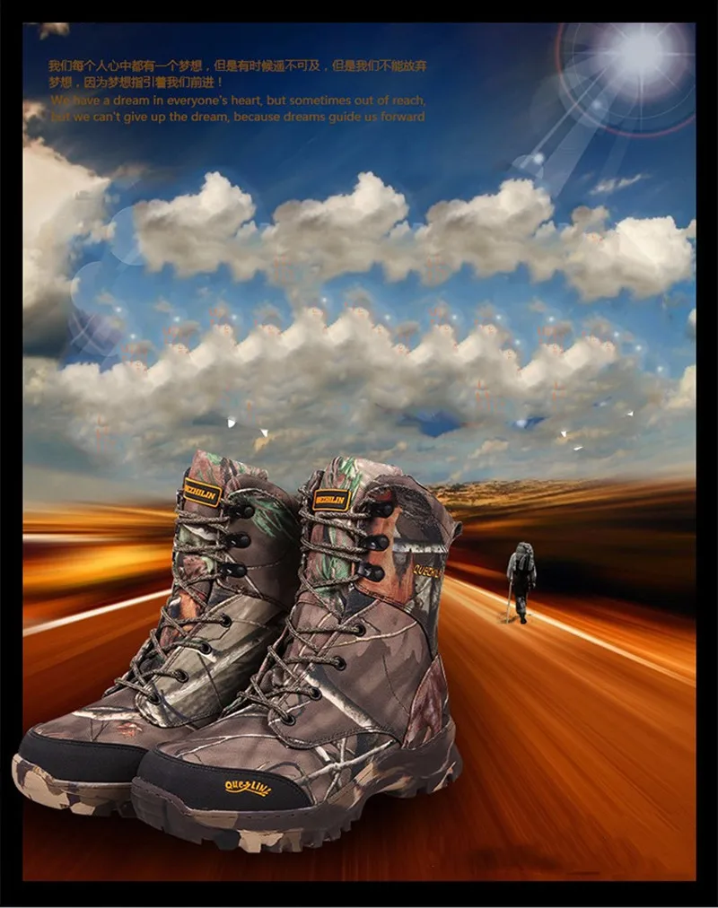 

Hot sale men -20 degree Anti-skid thickness hiking boot wool lining warm camo boots wear-resistant winter male cotton high shoes