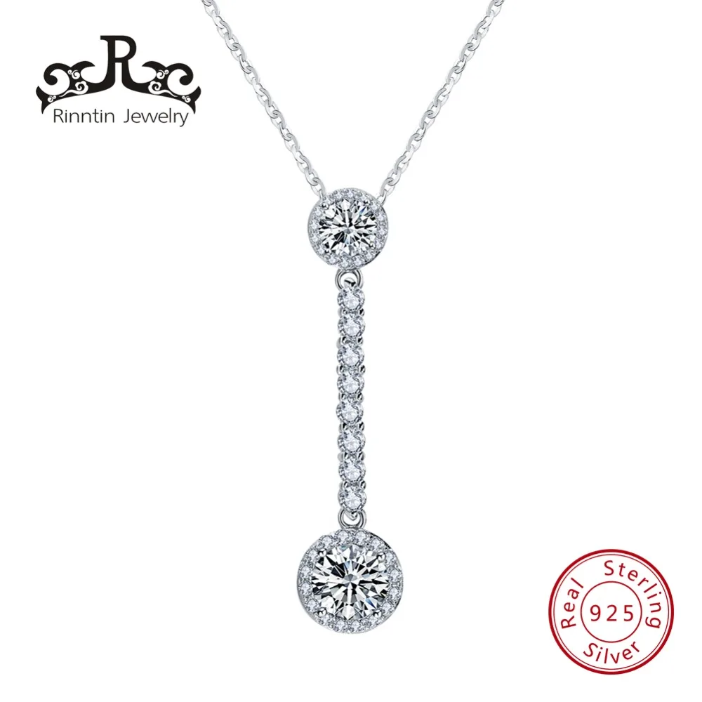 

Rinntin Women Necklace Real 925 Sterling Silver Big AAA Clear Cubic Zircon 47mm Long Pendant For Female Fashion Jewelry TSN80