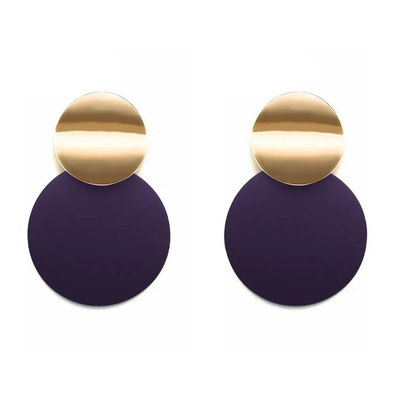 ES2215 7 цветов Висячие серьги с подвесками модные золотистый цвет, круглый металлический эффектный серьги для женщин Креативный модный ювелирный подарок - Окраска металла: Purple