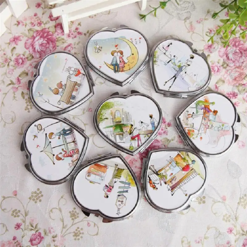 

Mini Pocket Compact Portable Metal Mirror Round Mirror Looking Glass Makeup Tools for Women Girls (Random Pattern)