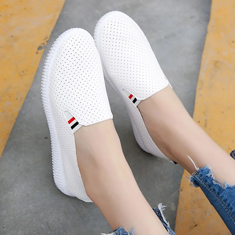 

Summer Flats Women Shoes White Loafers Hollow Out Slip on Flat Shoes Comfortable Footwear Woman Sneakers Espadrilles C7144