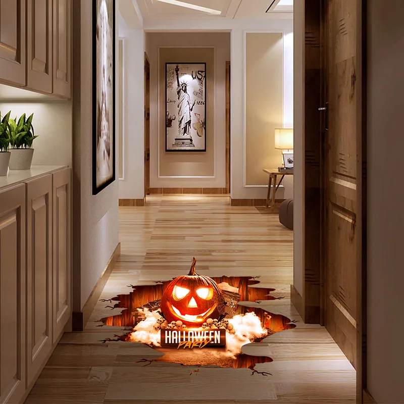 Halloween 3D Stickers View Scary Pumpkin Shaped Window Floor Stickers Halloween Decoration Poster PVC Removable Decal for Kids