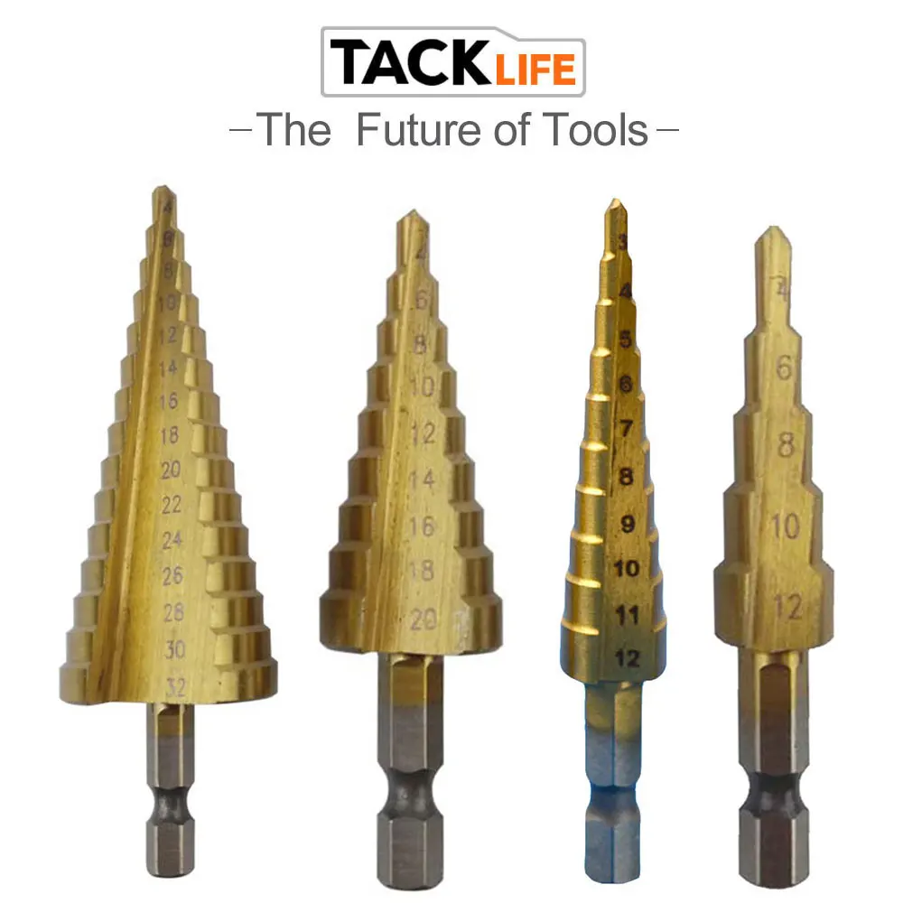 Ступенчатое сверло Tacklife 4 32 мм из быстрорежущей стали с титановым покрытием