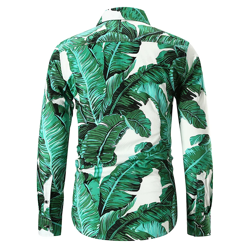 Green Leaf Print Shirt Men 2018 Spring Autumn New Slim Fit Long Sleeve Dress Shirt Mens Party Wear Shirts for Male Chemise Homme