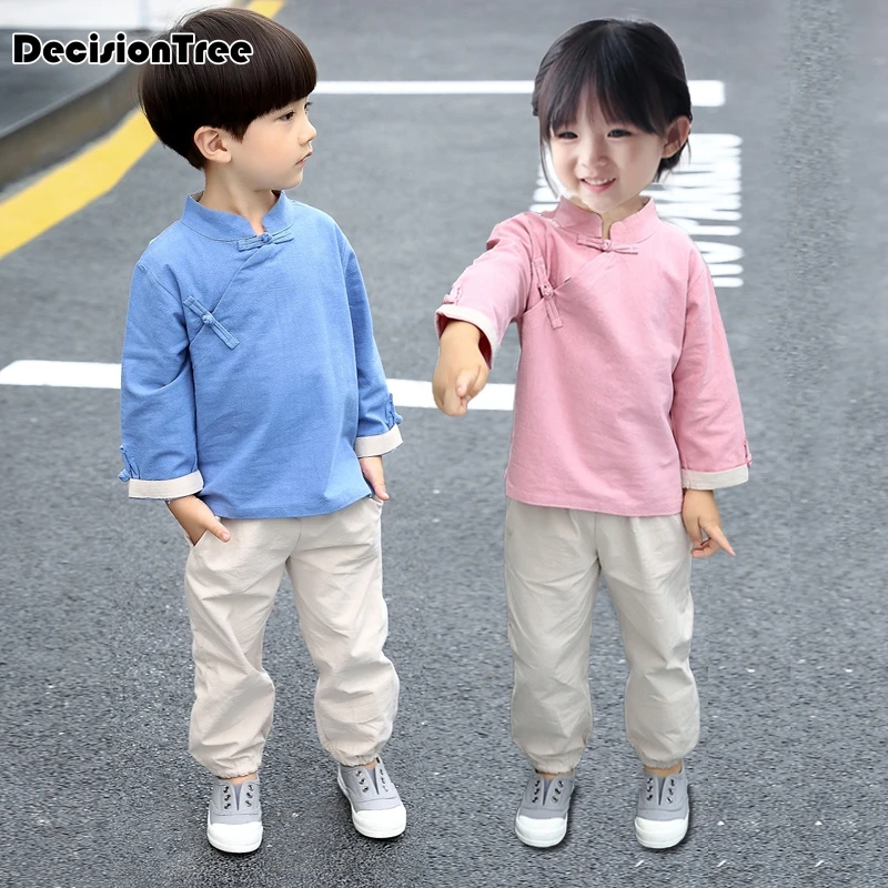 

2019 new children republic of china student costume boy hanfu top+pants girl chinese traditional costume