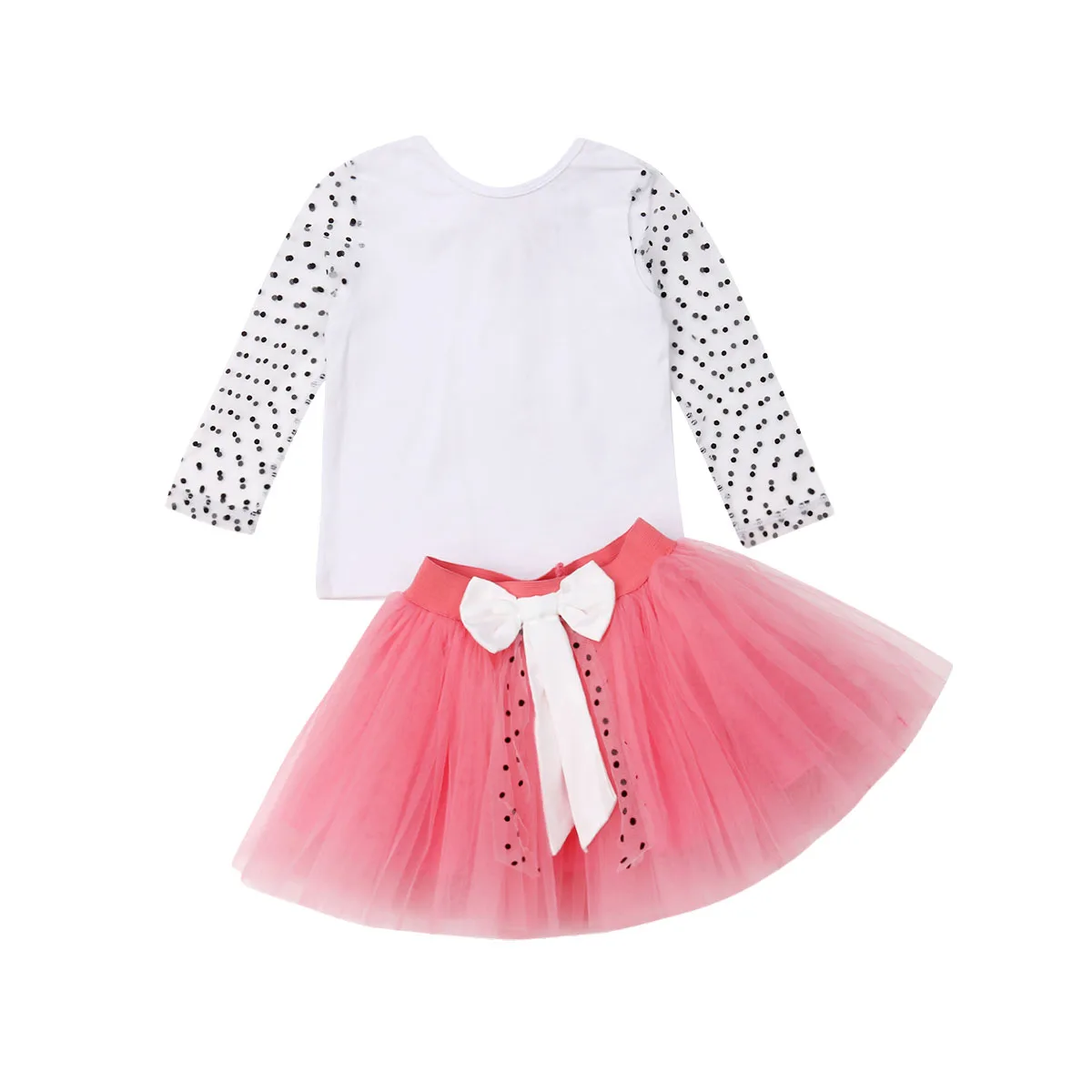

Kids Clothes For Girl Polka Dot See Through Long Sleeve Tops T shirt Party Wedding Tutu Mini Skirt Outfits Set 2019