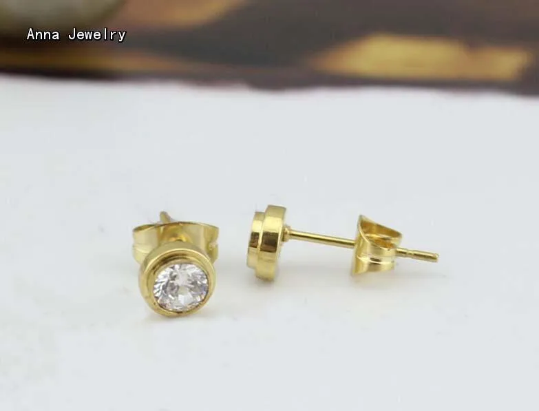 

Classic Designer Round Stone Stud Earrings,Stainless Steel Material with Clear Zircon Earring For Women.A Dazzling Stone Earring