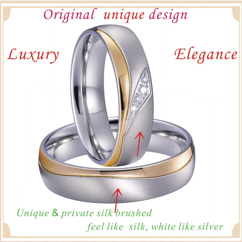 Классические женские и мужские обручальные кольца для пар, набор его и ее титановых здоровых ювелирных изделий из нержавеющей стали
