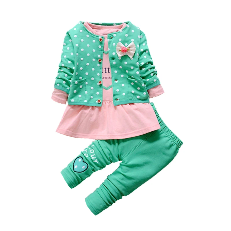 

Fashion Spring Autumn Kids Print Point Clothing Sets Baby Girls Cute Jacket Dress Pants 3Pcs/Sets Childern Cotton Tracksuits