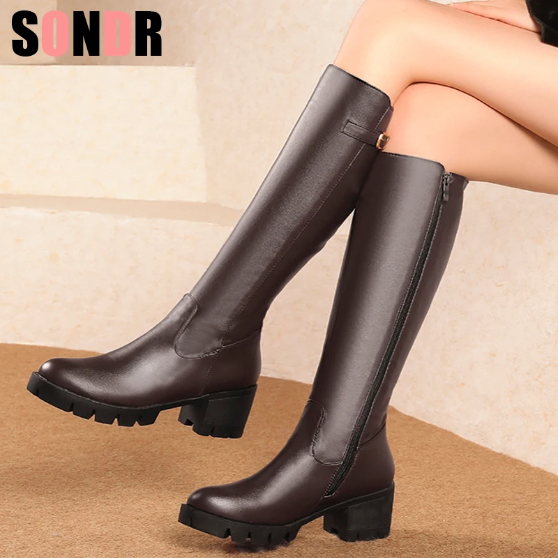 Size Big 34-43 Shoes Women Knee Snow Boots Metal Buckle High Heel Winter Long Footwear | Обувь