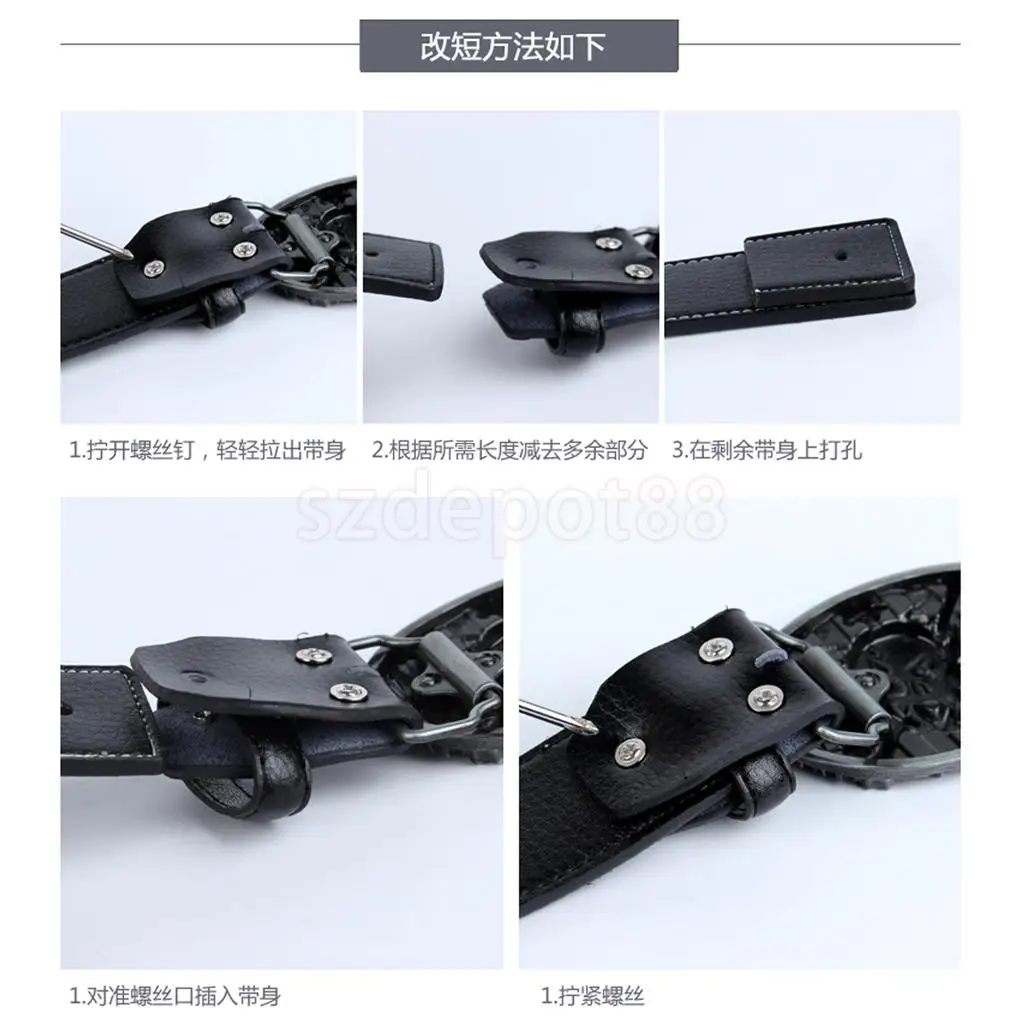 Cowboy Belt Western Leather Belt with Bohemian Faux Turquoise Belt Buckle, Black, Brown