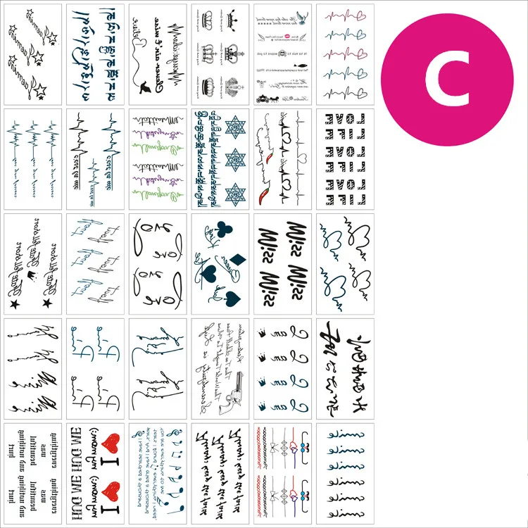 30 шт./компл. Временные татуировки Стикеры Водонепроницаемая мнимый татуировки в виде букв цветок кошка череп Сексуальная татуировки 3D Tatouage Temporaire Для женщин Для мужчин