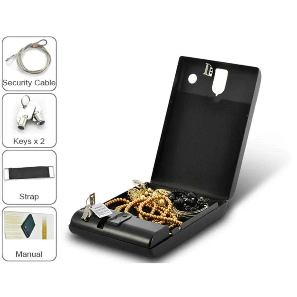 

OS100B Portable Pistol Box Scratch-type Fingerprint & Key Lock 2-in-1 Safety Box Valuables Jewelry Storage Case