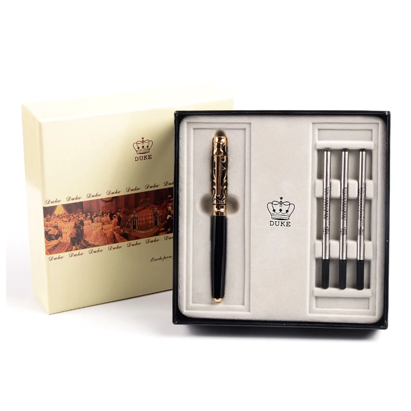 

Duke Rollerballl Pens Gift Set Red/Blue Gem Smooth Writing Black Ink 0.5mm Fine Point Gift Metal Diamond Pen with Original Box