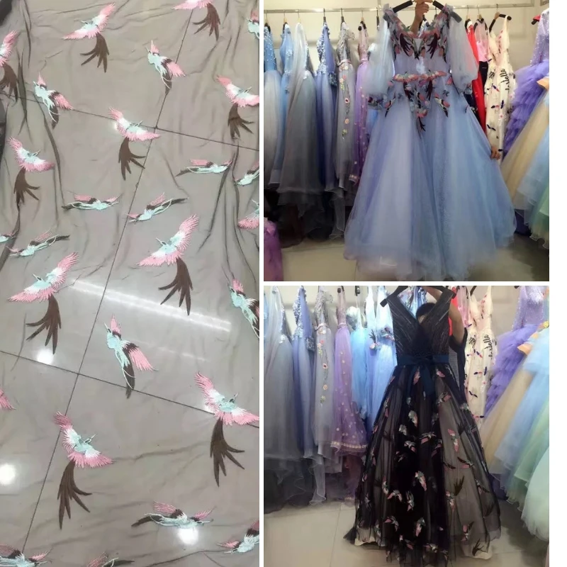 

55" 3 colors Exclusive high-end fashion fabrics Net yarn embroidery fabric lace fabrics Flower bud silk for Dress DIY