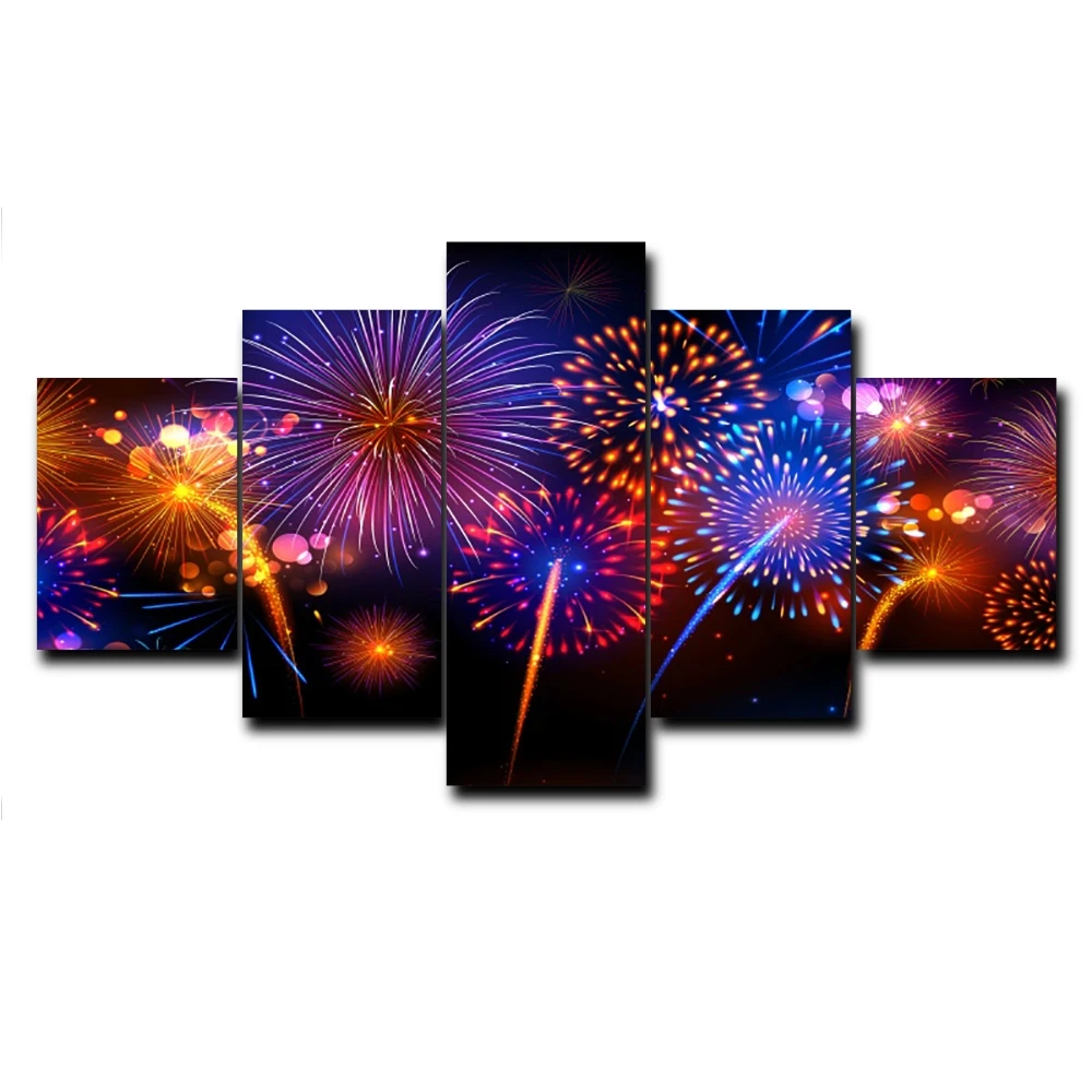

5 Panel Firework Posters and Prints Nordic Modern City Canvas Painting Decorative Picture for Living Room Home Decor No Frame