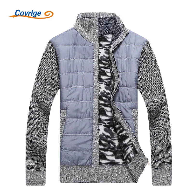 Covrlge Winter Men Warm Fleece Cardigan Sweater Coat Fashion Patchwork Male Thicker Parkas Jacket Casual Mens Knittwear MZM045 Covrlge Winter Men Warm Fleece Cardigan Sweater Coat Fashion Patchwork Male Thicker Parkas Jacket Casual Mens Knittwear MZM045