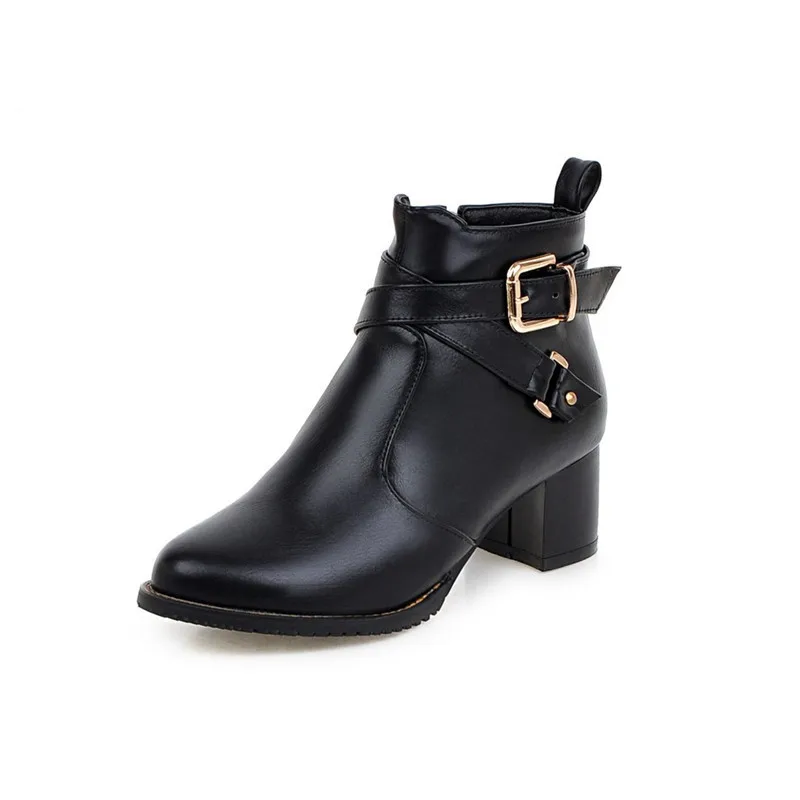 

LOVEXSS Woman Autumn Winter Buckle Ankle Boots Fashion Sexy Plus Size 33 43 Martin Boots Black White Red High Heeled Shoes