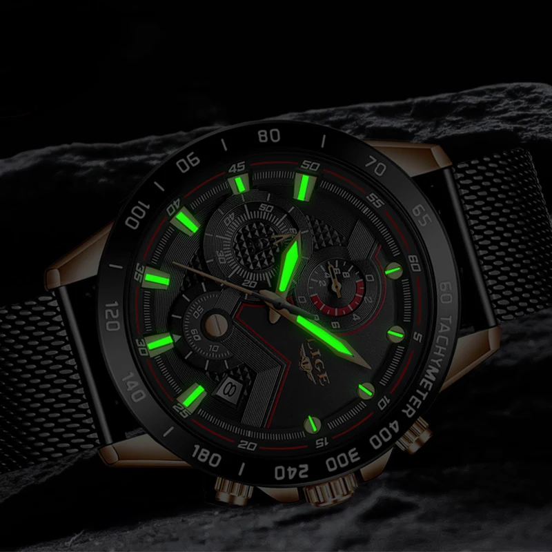 Relogio Masculino LIGE Fashion Mens Watches Stainless Steel Grid Quartz Watch Men's Multifunction Chronograph Date Sport Clock Relogio Masculino LIGE Fashion Mens Watches Stainless Steel Grid Quartz Watch Men's Multifunction Chronograph Date Sport Clock