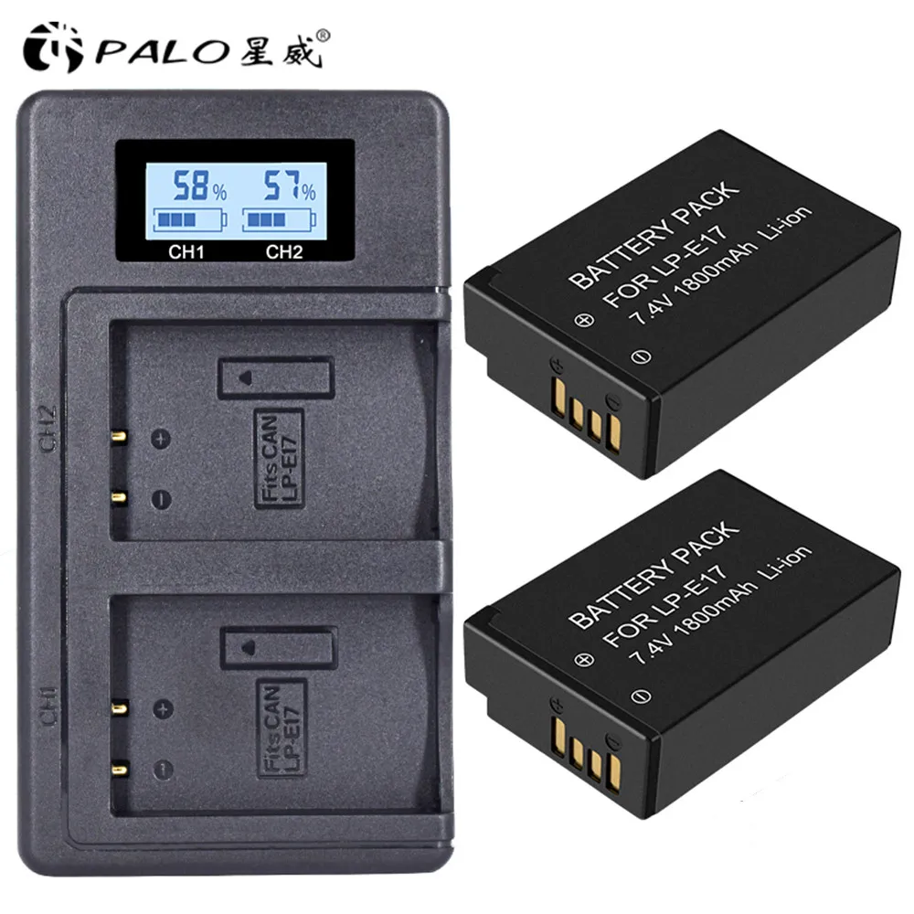 

PALO 2Pc LPE17 LP E17 LP-E17 Battery+LCD USB Dual Charger for Canon EOS 200D M3 M6 750D 760D T6i T6s 800D 8000D Kiss X8i Cameras